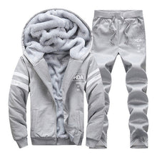 Laden Sie das Bild in den Galerie-Viewer, Tracksuit Men Sporting Fleece Thick Hooded Brand-Clothing Casual Track Suit Men Jacket+Pant Warm Fur Inside Winter Sweatshirt