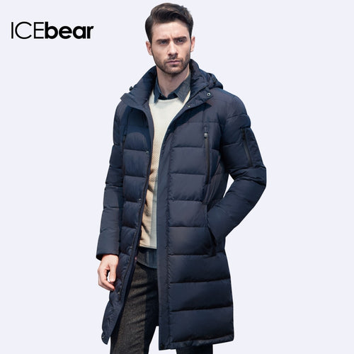 ICEbear 2019 New Clothing Jackets Business Long Thick Winter Coat Men Solid Parka Fashion Overcoat Outerwear 16M298D