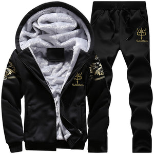 Tracksuit Men Sporting Fleece Thick Hooded Brand-Clothing Casual Track Suit Men Jacket+Pant Warm Fur Inside Winter Sweatshirt