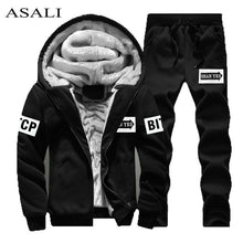 Laden Sie das Bild in den Galerie-Viewer, Tracksuit Men Sporting Fleece Thick Hooded Brand-Clothing Casual Track Suit Men Jacket+Pant Warm Fur Inside Winter Sweatshirt