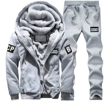 Laden Sie das Bild in den Galerie-Viewer, Tracksuit Men Sporting Fleece Thick Hooded Brand-Clothing Casual Track Suit Men Jacket+Pant Warm Fur Inside Winter Sweatshirt