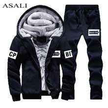 Laden Sie das Bild in den Galerie-Viewer, Tracksuit Men Sporting Fleece Thick Hooded Brand-Clothing Casual Track Suit Men Jacket+Pant Warm Fur Inside Winter Sweatshirt