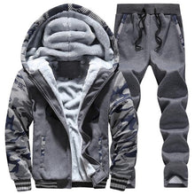 Laden Sie das Bild in den Galerie-Viewer, Tracksuit Men Sporting Fleece Thick Hooded Brand-Clothing Casual Track Suit Men Jacket+Pant Warm Fur Inside Winter Sweatshirt